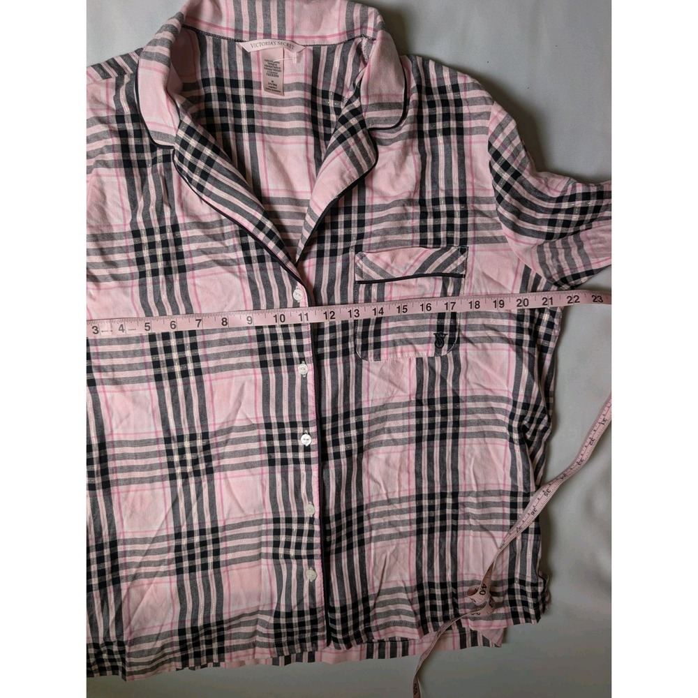 Victorias Secret Pink Black Plaid Button Down Flannel Pajama Shirt Sz M Leisure - Picture 9 of 9